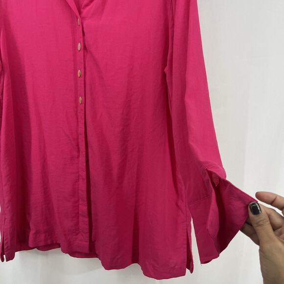 Ali Miles Size L Button Down Shirt Flowy Tunic Hot Pink Long Sleeve Relaxed Top - Picture 4 of 9